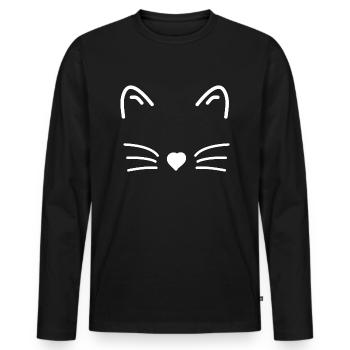 cat face - Men's Premium Organic Long Sleeve Shirt - black - Front - Nico (187cm)