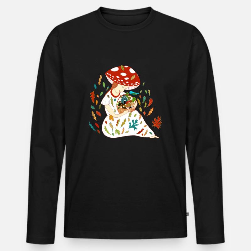 Herbst Pilz Glücksbringer - Männer Premium Bio Langarmshirt - Schwarz