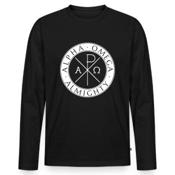 Alpha Omega Tout-Puissant Blanc - T-shirt manches longues Premium bio Homme - noir - Devant - Nico (187cm)