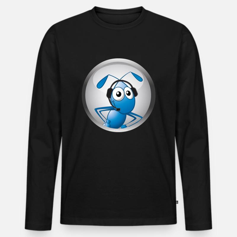 Ameise mit Headset - Männer Premium Bio Langarmshirt - Schwarz