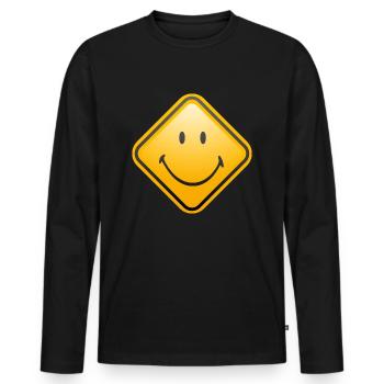 Smiley Shield happy - Männer Premium Bio Langarmshirt - Schwarz - Vorne - Nico (187cm)