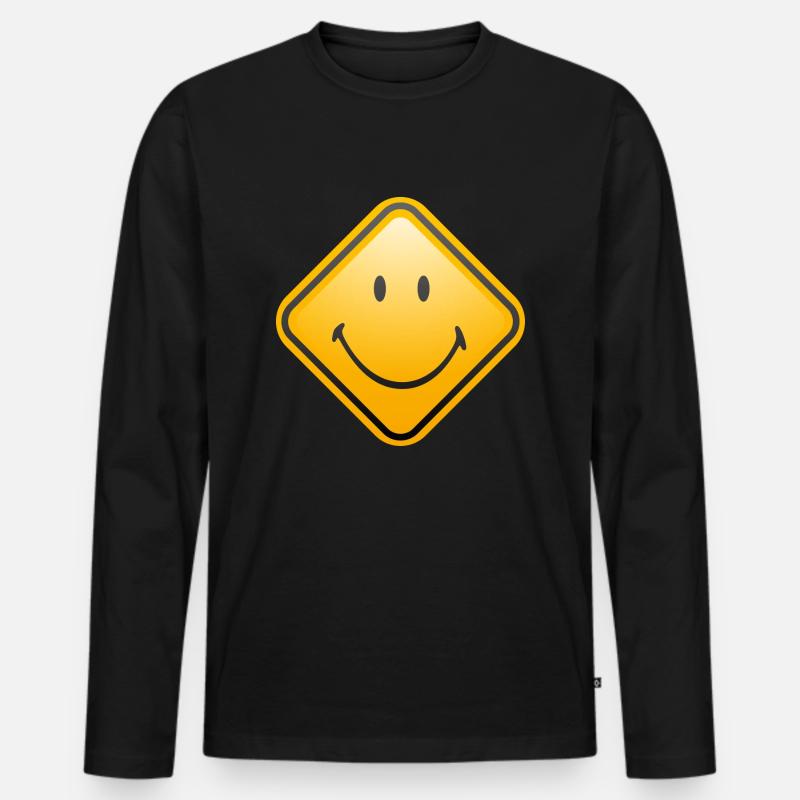 Smiley Shield happy - Männer Premium Bio Langarmshirt - Schwarz