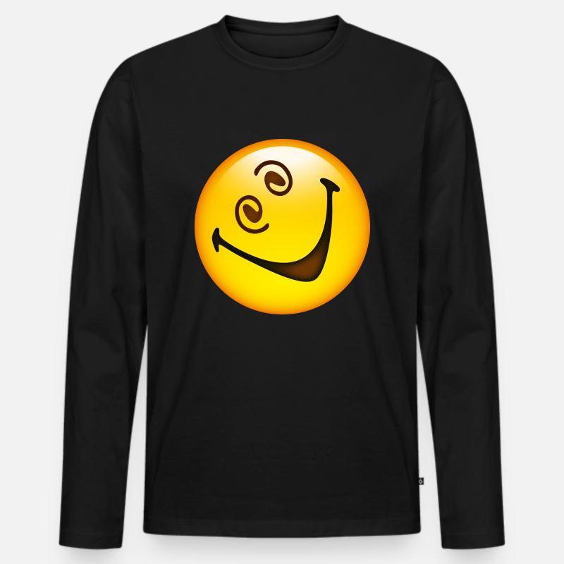 Smiley Glossy Crazy Happy - Männer Premium Bio Langarmshirt - Schwarz