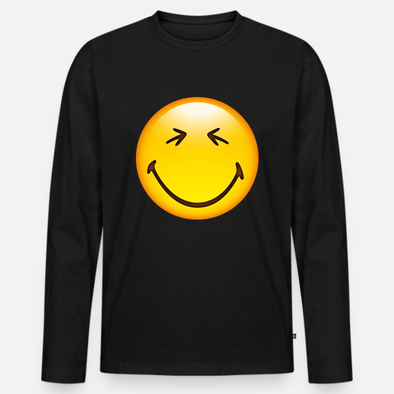 Smiley Happy - Männer Premium Bio Langarmshirt - Schwarz