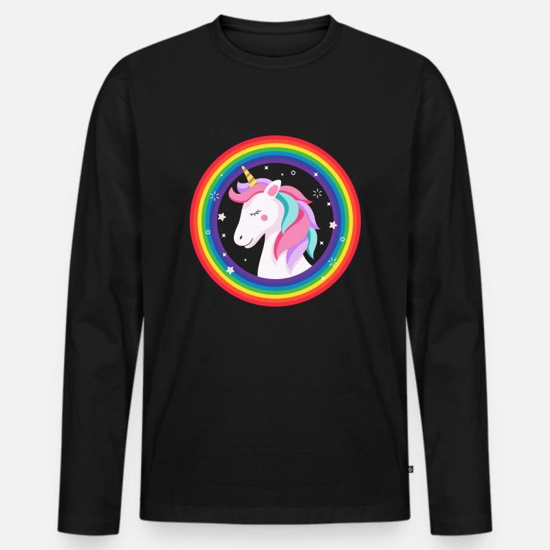 Regenbogen-Einhorn - Männer Premium Bio Langarmshirt - Schwarz