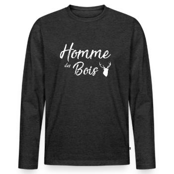 homme des bois - T-shirt manches longues Premium bio Homme - anthracite chiné - Devant - Nico (187cm)