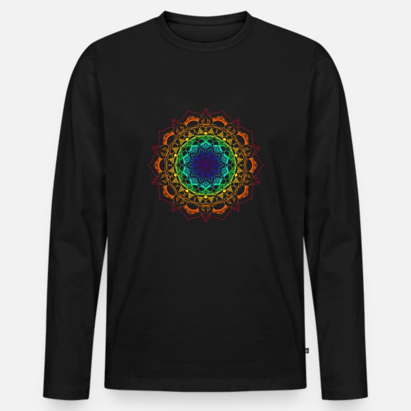 Regenbogen-Mandala - Männer Premium Bio Langarmshirt - Schwarz