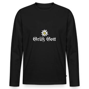 Grüß Gott Gruß München Bayern Edelweiss Geschenk - Männer Premium Bio Langarmshirt - Schwarz - Vorne - Nico (187cm)