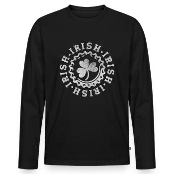 Trèfle irlandais en vert - T-shirt manches longues Premium bio Homme - noir - Devant - Nico (187cm)