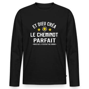 Super cheminot cadeau drôle humour homme - T-shirt manches longues Premium bio Homme - noir - Devant - Nico (187cm)