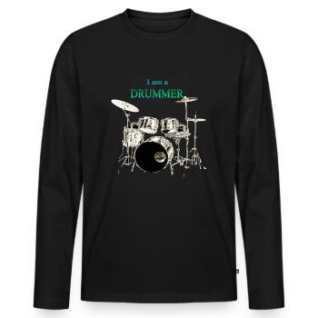 I am a Drummer Schlagzeuger Schlagzeug - Männer Premium Bio Langarmshirt - Schwarz - Vorne - Nico (187cm)