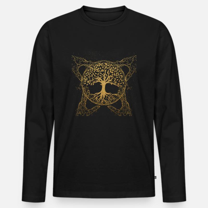 ALL-EINS-SEIN - Lebensbaum Olivenbaum Tree of life - Männer Premium Bio Langarmshirt - Schwarz