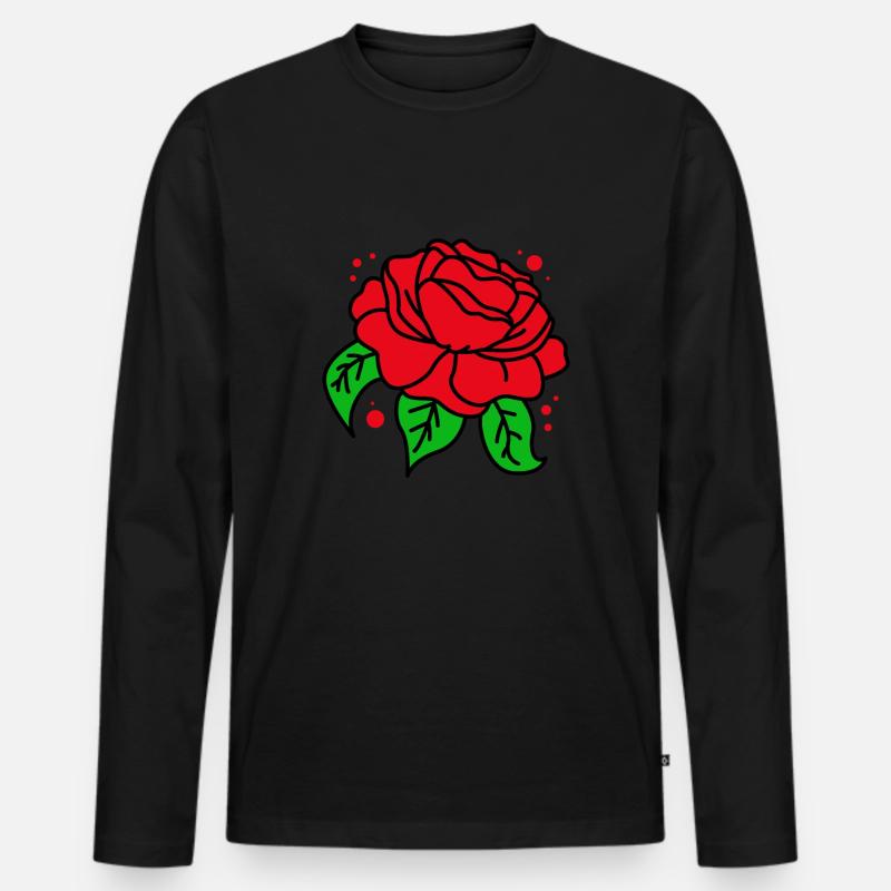 Rote Rose - Männer Premium Bio Langarmshirt - Schwarz
