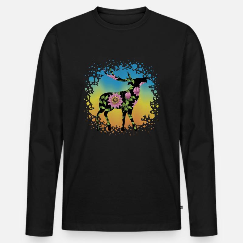 Hirsch - Männer Premium Bio Langarmshirt - Schwarz