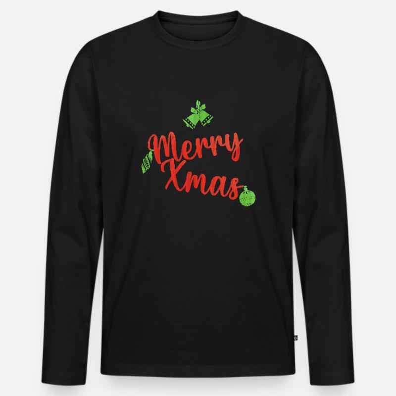 Fröhlicher Weihnachtspullover grün und rot - Männer Premium Bio Langarmshirt - Schwarz