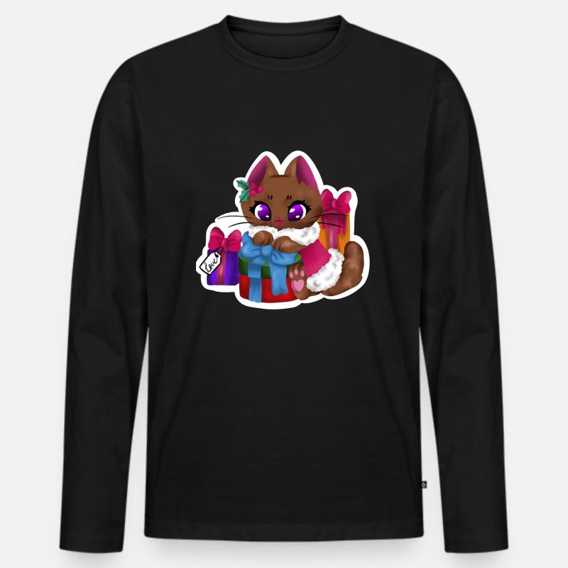 Present Cat🎁🐱 - Männer Premium Bio Langarmshirt - Schwarz