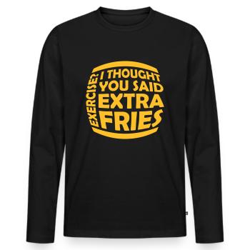 Exercise Extra Fries Zitat - Männer Premium Bio Langarmshirt - Schwarz - Vorne - Nico (187cm)