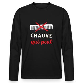 CHAUVE QUI PEUT - T-shirt manches longues Premium bio Homme - noir - Devant - Nico (187cm)