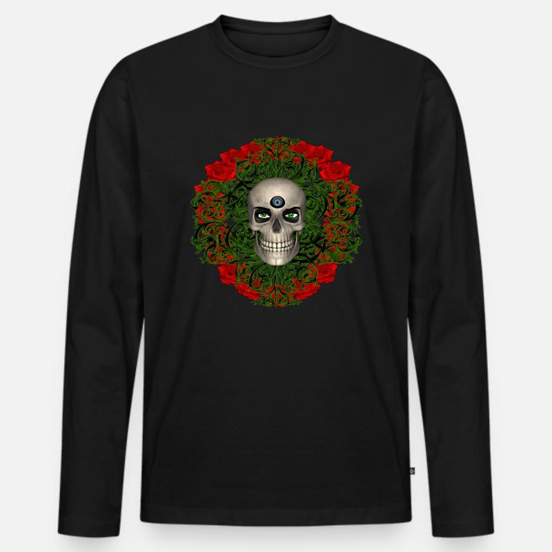 Schädel mit Rosen - Männer Premium Bio Langarmshirt - Schwarz