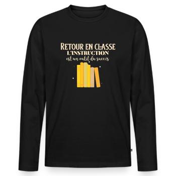 Retour en classe - T-shirt manches longues Premium bio Homme - noir - Devant - Nico (187cm)