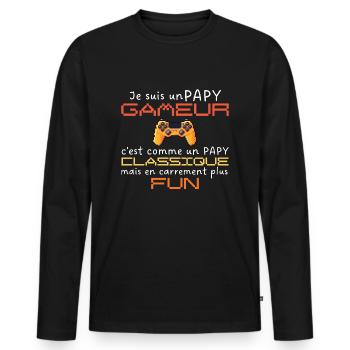 Je suis un papy gameur en carrement plus fun - T-shirt manches longues Premium bio Homme - noir - Devant - Nico (187cm)