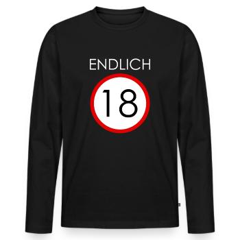 ENDLICH 18 - Männer Premium Bio Langarmshirt - Schwarz - Vorne - Nico (187cm)
