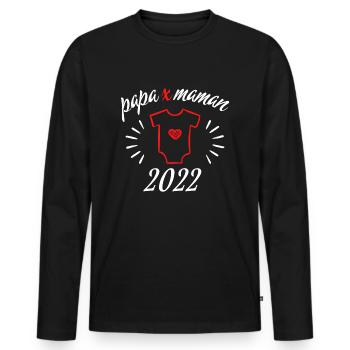 Papa x Maman Bébé en 2022 - T-shirt manches longues Premium bio Homme - noir - Devant - Nico (187cm)