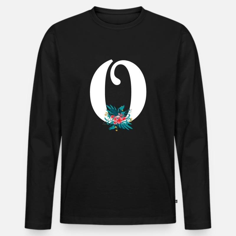 Buchstabe O Blüte - Männer Premium Bio Langarmshirt - Schwarz