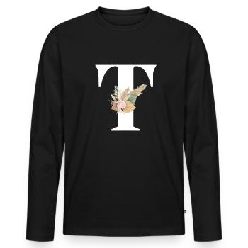 lettre T fleuris - T-shirt manches longues Premium bio Homme - noir - Devant - Nico (187cm)