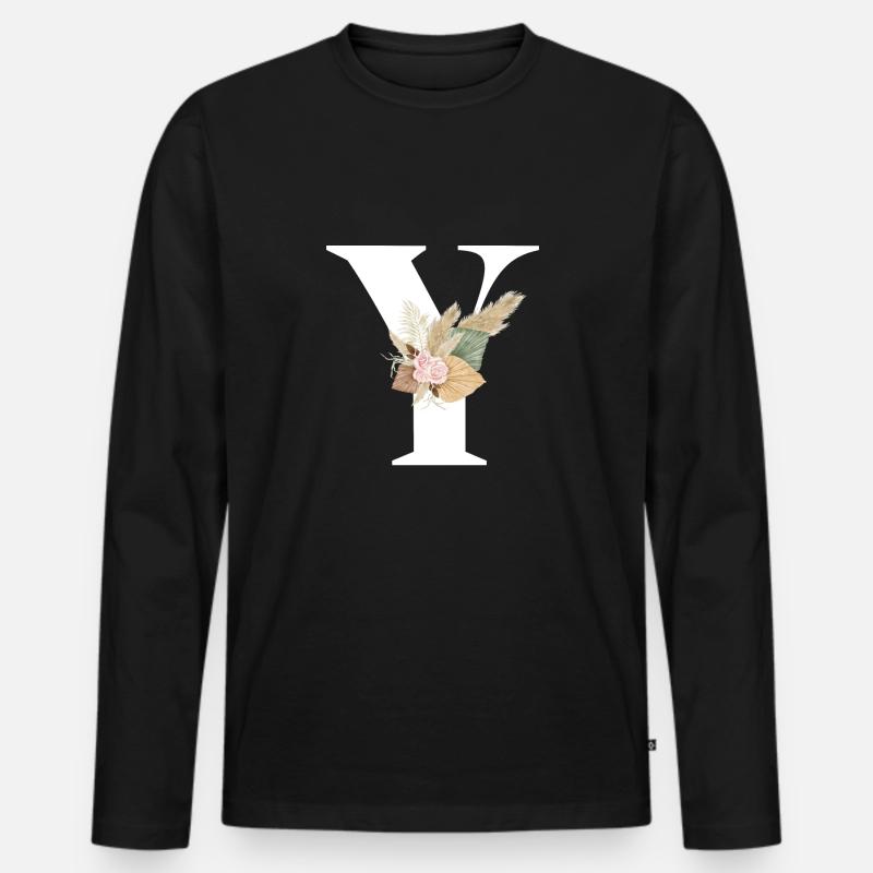 Buchstabe Y Blumen - Männer Premium Bio Langarmshirt - Schwarz