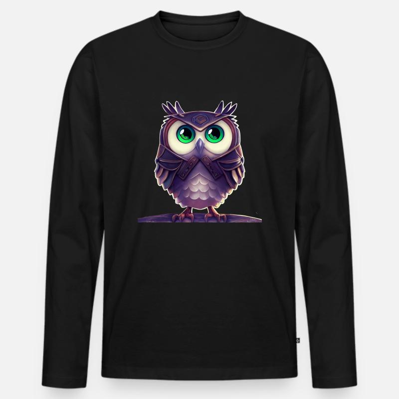 Eule mit Rüstung - Männer Premium Bio Langarmshirt - Schwarz