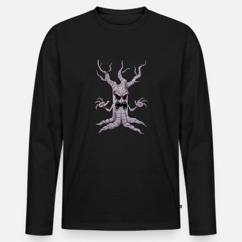 Gruseliger Halloween-Baum - Männer Premium Bio Langarmshirt - Schwarz