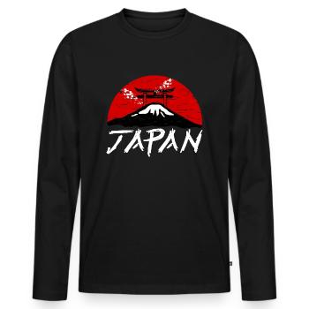 Japan Sonne Schriftzug Nihon Torii - 日本 - Männer Premium Bio Langarmshirt - Schwarz - Vorne - Nico (187cm)