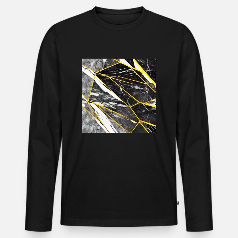 Schwarz Gold Marmorimitat - Männer Premium Bio Langarmshirt - Schwarz