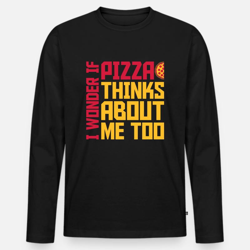 pizza thinks about me - Männer Premium Bio Langarmshirt - Schwarz