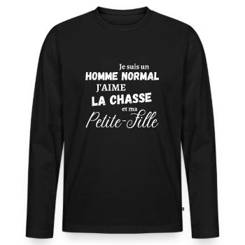 cadeau pour papy chasseur qui aime sa petite fille - T-shirt manches longues Premium bio Homme - noir - Devant - Nico (187cm)