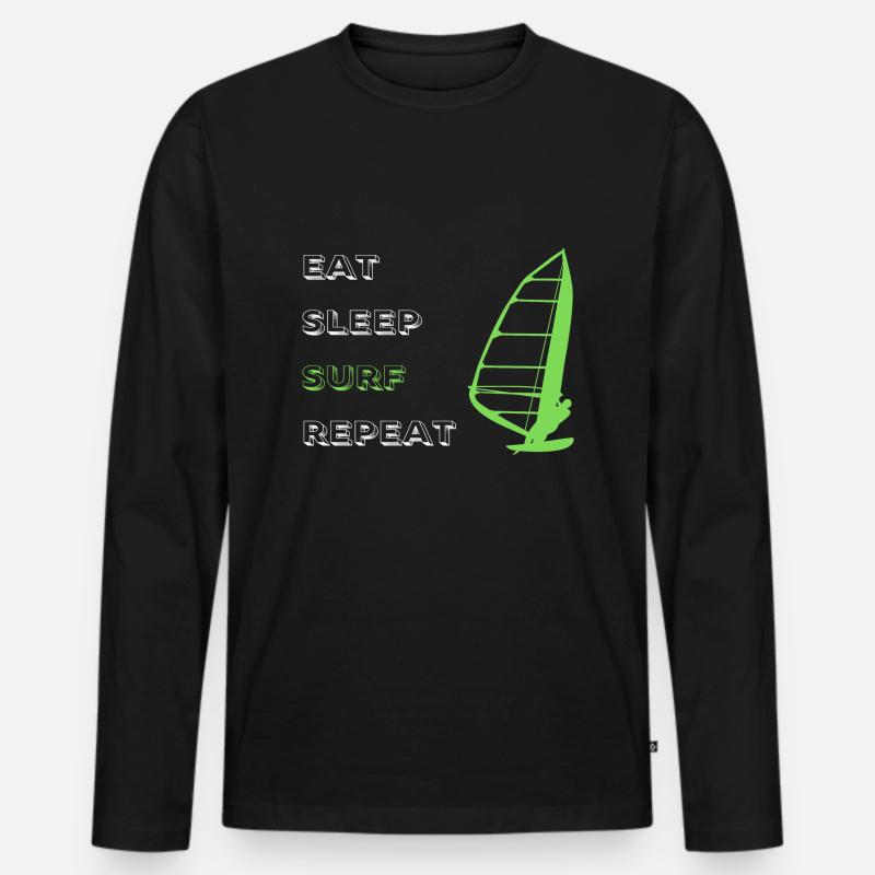 Eat Sleep Windsurfing Repeat - Männer Premium Bio Langarmshirt - Schwarz