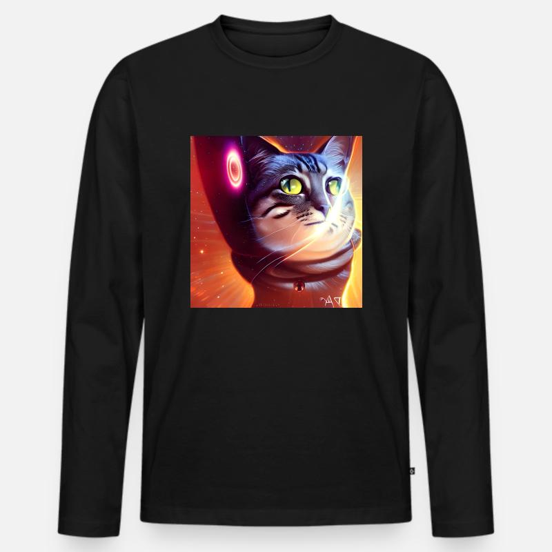 The Universe Cat - Männer Premium Bio Langarmshirt - Schwarz