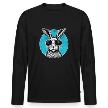 Hase mit Brille auf der Nase - Männer Premium Bio Langarmshirt - Schwarz - Vorne - Nico (187cm)