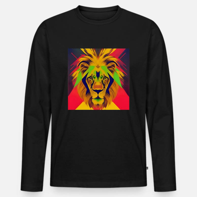 Löwe - Männer Premium Bio Langarmshirt - Schwarz