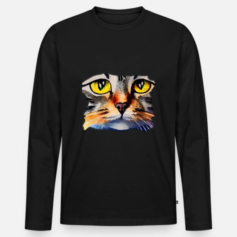 Katzengesicht 2 - Männer Premium Bio Langarmshirt - Schwarz