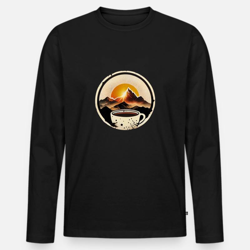 Coffee with a Stunning Mountain Scene - Männer Premium Bio Langarmshirt - Schwarz