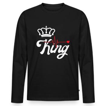 King, queen. Couple gift idea. Love. - Men's Premium Organic Long Sleeve Shirt - black - Front - Nico (187cm)