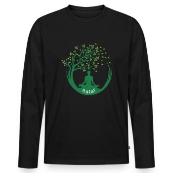 Nature - Männer Premium Bio Langarmshirt - Schwarz - Vorne - Nico (187cm)