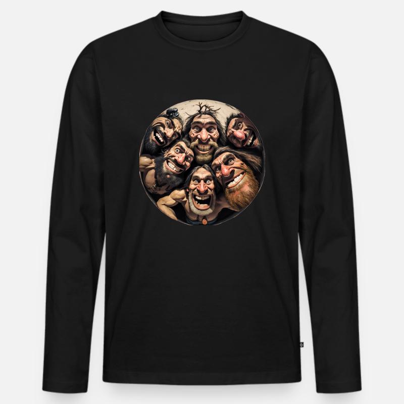 Deine Cavemen-Buddies - Männer Premium Bio Langarmshirt - Schwarz