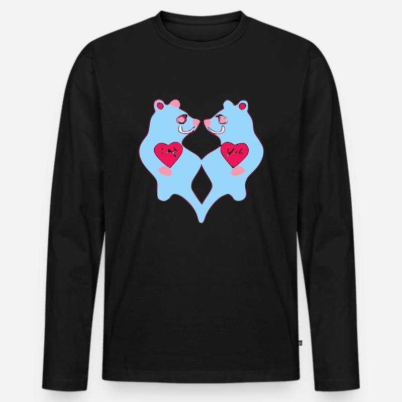 Blaubären-Paar - Männer Premium Bio Langarmshirt - Schwarz