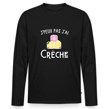 je peux pas j'ai crèche - T-shirt manches longues Premium bio Homme - noir - Devant - Nico (187cm)