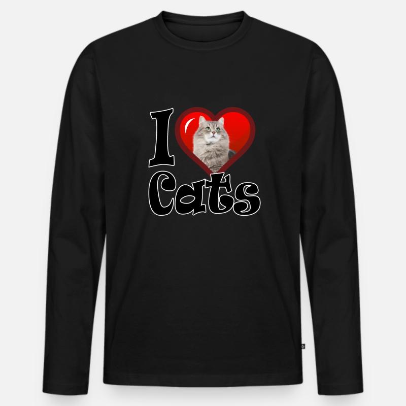 Ich liebe Katzen - Männer Premium Bio Langarmshirt - Schwarz