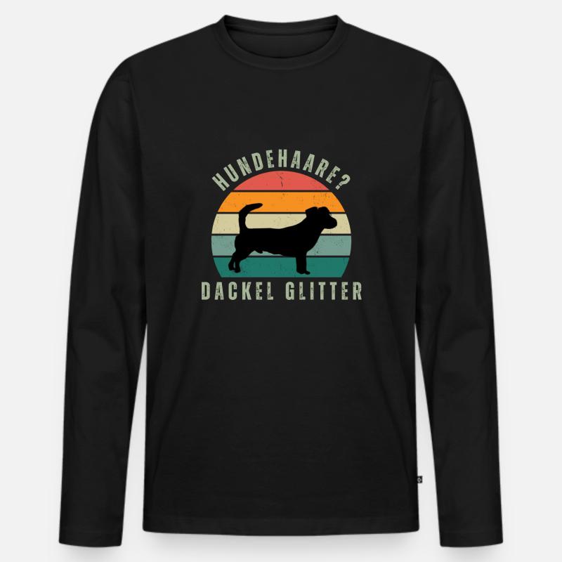 Rauhaardackel Glitter Retro Sunset - Männer Premium Bio Langarmshirt - Schwarz