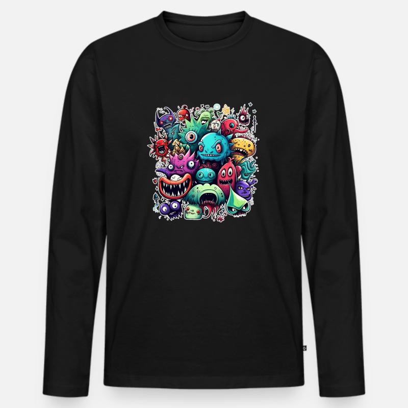 Doodle Stil - Männer Premium Bio Langarmshirt - Schwarz